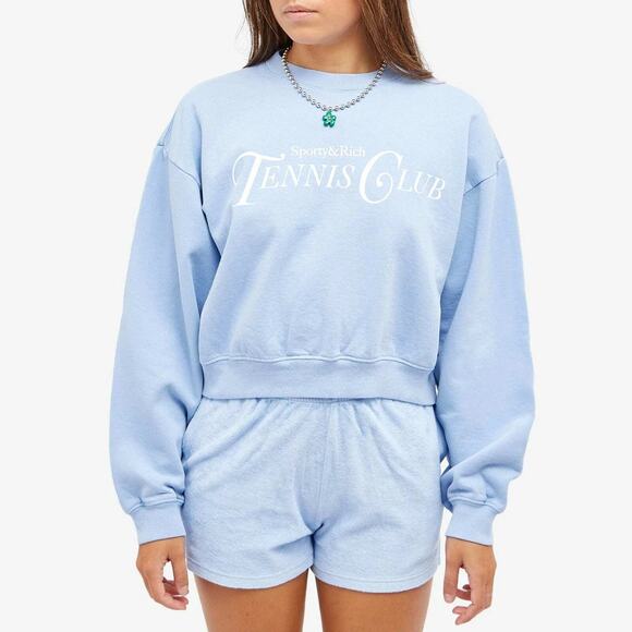 Sporty & Rich Tops - Sporty & Rich Hydrangea Blue Tennis Club Rizzoli Cropped Sweatshirt S